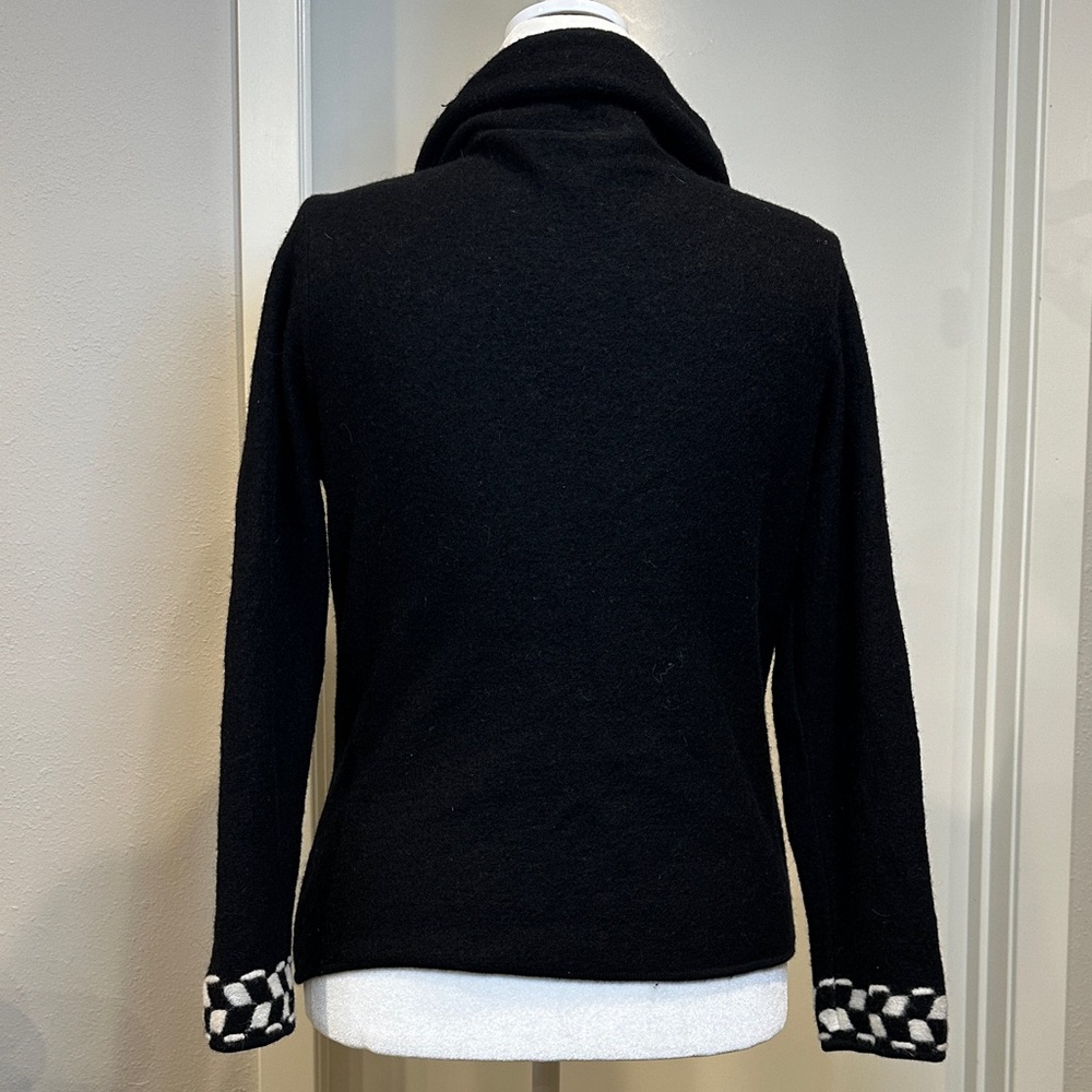Talbots Petites 100% Wool Sweater Jacket Black White Check Trim Small EUC - Picture 5 of 7